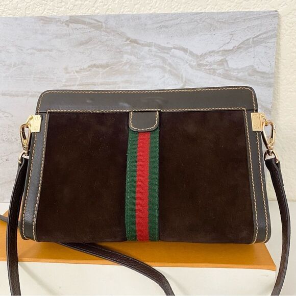 GUCCI Suede Leather Clutch-Crossbody/ShoulderโBagโ๐ผโBrown - Picture 4 of 16